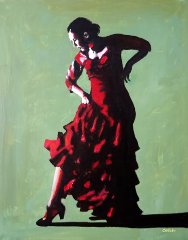 Malerei mit dem Titel "Flamenco steps" von Corina Schröder, Original-Kunstwerk, Acryl