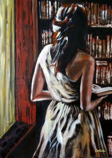 Painting titled "In the library" by Corina Schröder, Original Artwork, Acrylic