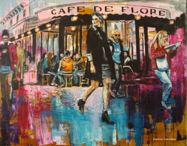 Peinture intitulée "Cafe de flore" par Corina Schröder, Œuvre d'art originale, Acrylique