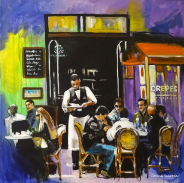 Malerei mit dem Titel "Street Cafe" von Corina Schröder, Original-Kunstwerk, Acryl
