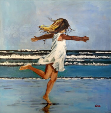 Painting titled "Playing by the sea" by Corina Schröder, Original Artwork, Acrylic Mounted on Wood Stretcher frame
