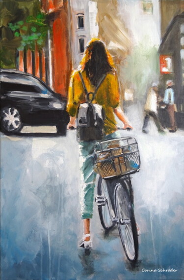 Painting titled "Bicycle tour" by Corina Schröder, Original Artwork, Acrylic Mounted on Wood Stretcher frame
