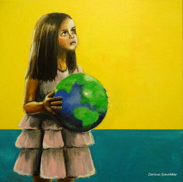 Painting titled "My Planet Earth" by Corina Schröder, Original Artwork, Acrylic Mounted on Wood Stretcher frame