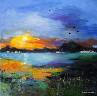 Peinture intitulée "By the lake" par Corina Schröder, Œuvre d'art originale, Acrylique Monté sur Châssis en bois