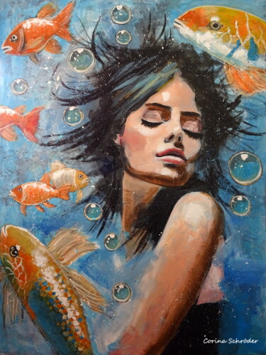 Painting titled ""Aquarius"" by Corina Schröder, Original Artwork, Acrylic Mounted on Wood Stretcher frame