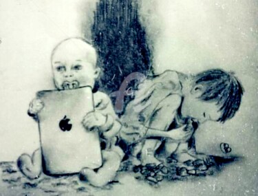 Drawing titled "Rich and poor" by Bellini, Original Artwork, Charcoal