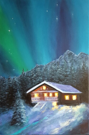 Painting titled "Polarlichter" by Clarissa Ihly, Original Artwork, Oil