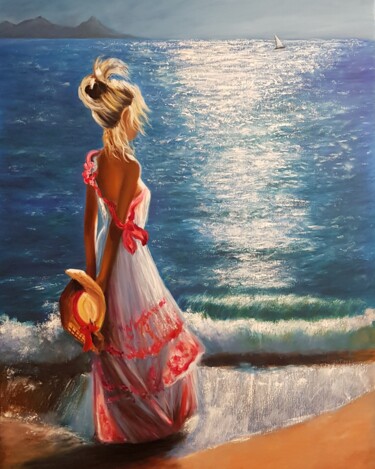 Malerei mit dem Titel "Mädchen am Strand" von Clarissa Ihly, Original-Kunstwerk, Öl