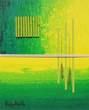 Peinture intitulée "Vert - Corde 10 Bam…" par Kim-Anh, Œuvre d'art originale