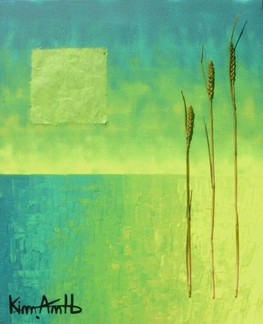 Peinture intitulée "Vert - 3 Blés" par Kim-Anh, Œuvre d'art originale