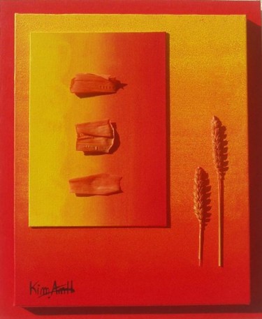 Peinture intitulée "Rouge - Maïs 2 Blés" par Kim-Anh, Œuvre d'art originale