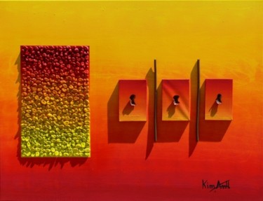 Peinture intitulée "Rouge - Fèves & Cos…" par Kim-Anh, Œuvre d'art originale, Acrylique