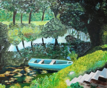 Malerei mit dem Titel "Barque à Samois" von Clarisse Messelier, Original-Kunstwerk, Acryl