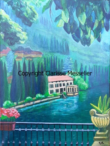 Schilderij getiteld "Lac de Côme" door Clarisse Messelier, Origineel Kunstwerk, Acryl