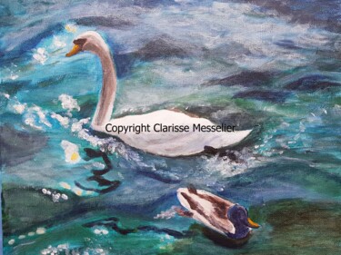 Painting titled "Cygne et canard" by Clarisse Messelier, Original Artwork, Acrylic