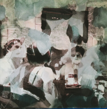 「Conversation in Mad…」というタイトルの絵画 Clarkによって, オリジナルのアートワーク, アクリル ウッドストレッチャーフレームにマウント