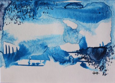 Peinture intitulée "Osmose bleue - Encr…" par Clau Redier-Clément, Œuvre d'art originale, Encre