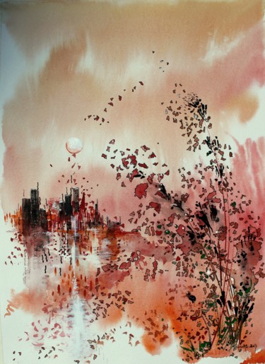 Peinture intitulée "Danse d'automne - a…" par Clau Redier-Clément, Œuvre d'art originale, Encre