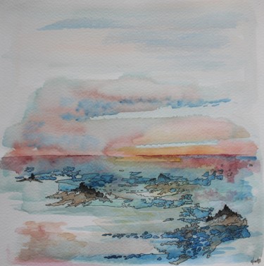 Schilderij getiteld "Lumière du soir - a…" door Clau Redier-Clément, Origineel Kunstwerk, Aquarel