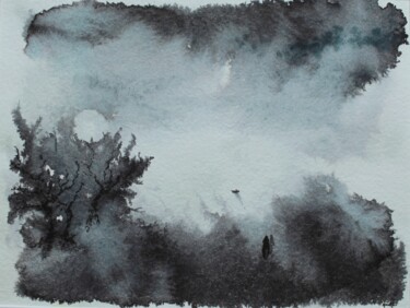 Painting titled "Balade nocturne - p…" by Clau Redier-Clément, Original Artwork, Ink