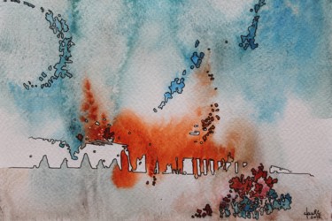 Painting titled "Impromptu - aquarel…" by Clau Redier-Clément, Original Artwork, Watercolor Mounted on Glass