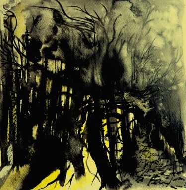 Peinture intitulée "Les bois éphémères…" par Clau Redier-Clément, Œuvre d'art originale, Encre