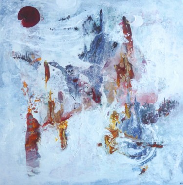 Pintura intitulada "Sous la lune rouge,…" por Clau Redier-Clément, Obras de arte originais, Acrílico