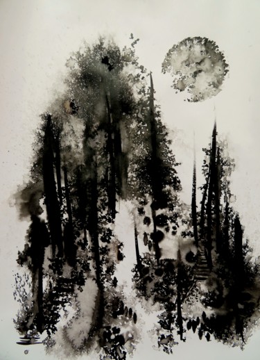 Painting titled "Debout - encre de c…" by Clau Redier-Clément, Original Artwork, Ink