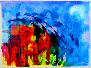Painting titled "Mouvement multicolo…" by Clau Redier-Clément, Original Artwork, Ink Mounted on Wood Panel