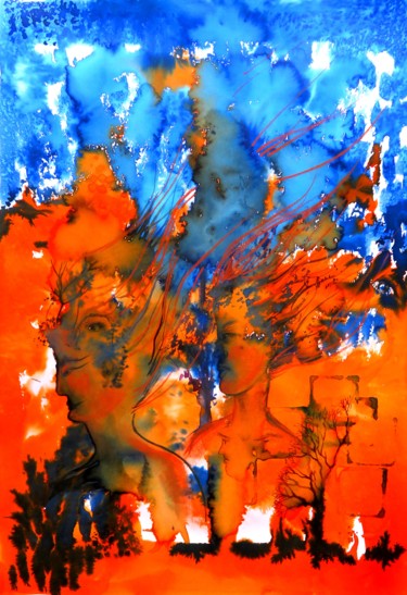 Painting titled "Âmes forestières -…" by Clau Redier-Clément, Original Artwork, Ink