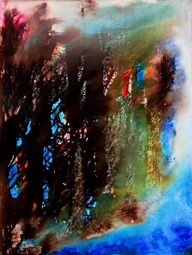 Dentelle forestière - encres acryliques Peinture intitulée "Dentelle forestière…" par Clau Redier-Clément, Œuvre d'art originale, Encre Monté sur Panneau de bois
