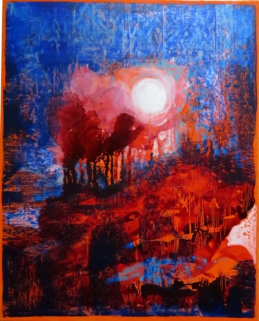 Painting titled "Ombres végétales -…" by Clau Redier-Clément, Original Artwork, Ink Mounted on Wood Panel