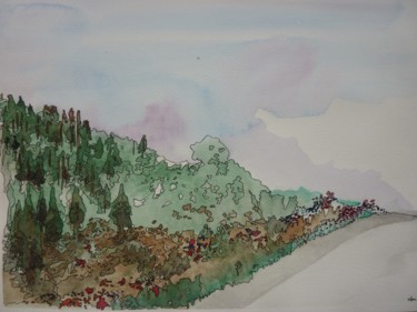 Painting titled "On the road again -…" by Clau Redier-Clément, Original Artwork, Watercolor Mounted on Other rigid panel