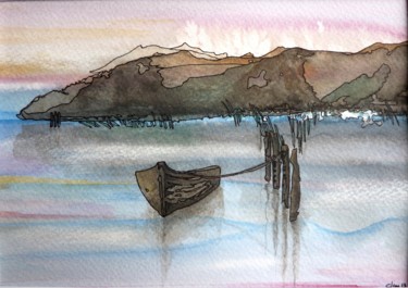 Peinture intitulée "Ce soir au Lac - Pa…" par Clau Redier-Clément, Œuvre d'art originale, Aquarelle