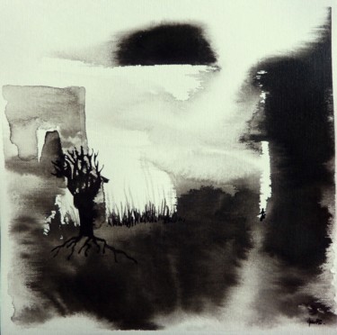 L'issue -tableau encre de chine paysage imaginaire Painting titled "L'issue -tableau en…" by Clau Redier-Clément, Original Art,