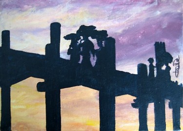 Peinture intitulée "Le pont" par Claude, Œuvre d'art originale, Huile