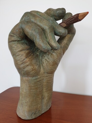 Sculpture titled "Sculpture main en a…" by Claude Adda, Original Artwork, Clay