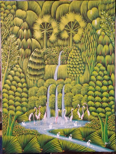 Pintura titulada "Flores verde" por Claude Alexis, Obra de arte original, Acrílico