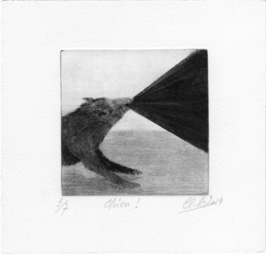 Estampas & grabados titulada "Chien!" por Claude Amaouche, Obra de arte original, Grabado