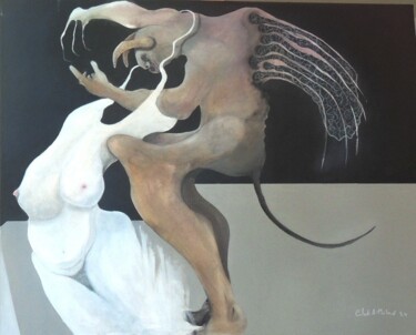 Painting titled "INCUBE / INCUBUS" by Claude André Thibaud, Original Artwork, Acrylic