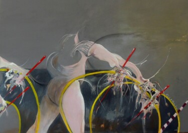 Pintura titulada "COURSE AUX CERCEAUX…" por Claude André Thibaud, Obra de arte original, Acrílico Montado en Bastidor de cam…