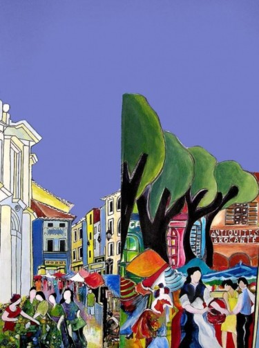 Peinture intitulée "Le marché de L'Isle…" par Claude Bellaton, Œuvre d'art originale