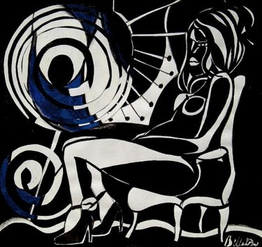 Dessin intitulée "Femme assise au fau…" par Claude Bellaton, Œuvre d'art originale