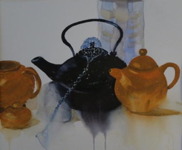 Painting titled "tea time" by Claude Berghmans, Original Artwork, Watercolor