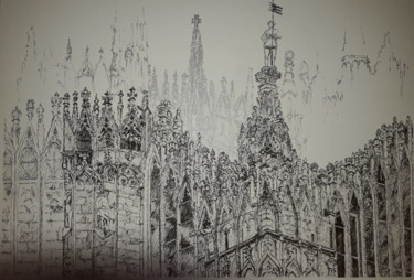 Disegno intitolato "Duomo Milano" da Claude Berghmans, Opera d'arte originale, Pennarello