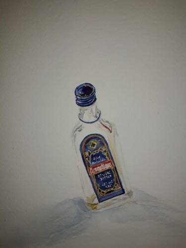 Malerei mit dem Titel "the bottle is drunk" von Claude Berghmans, Original-Kunstwerk, Aquarell