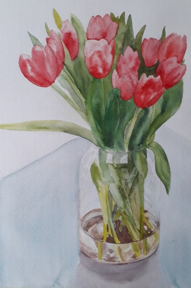 Painting titled "spring is in the ai…" by Claude Berghmans, Original Artwork, Watercolor
