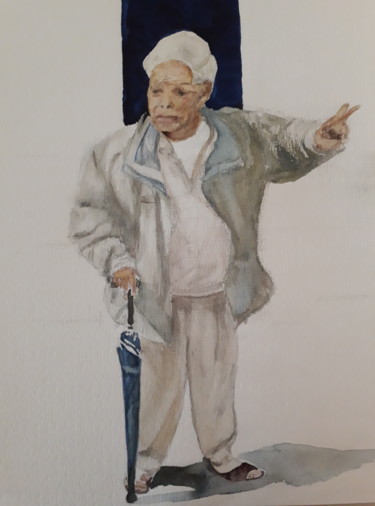 Schilderij getiteld "the old man" door Claude Berghmans, Origineel Kunstwerk, Aquarel