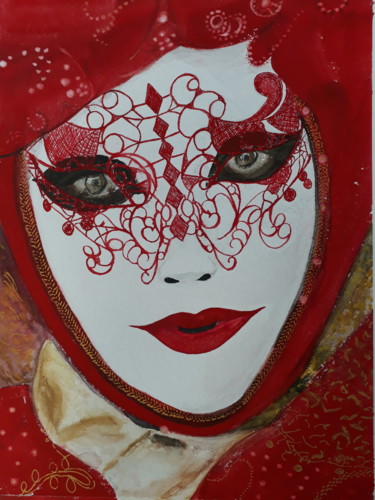 Картина под названием "carnaval in Venice" - Claude Berghmans, Подлинное произведение искусства, Акварель