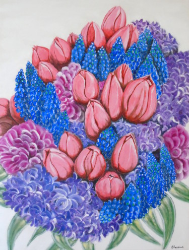 Painting titled "Composition florale" by Claude Blaesius, Original Artwork, Acrylic